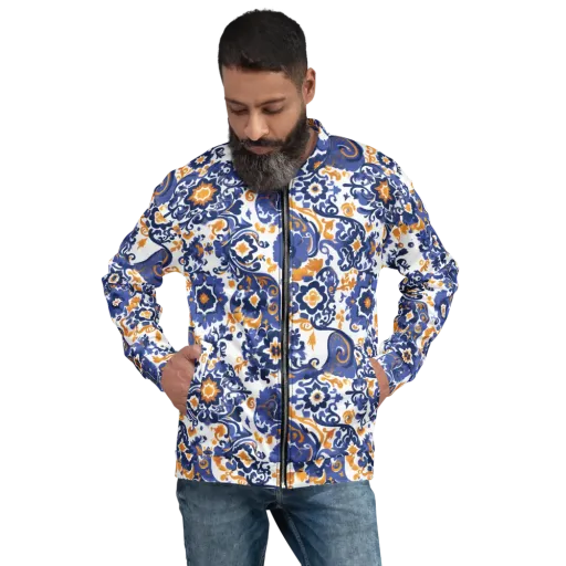 Indigo Gilded Garden on a Bomber Jacket
