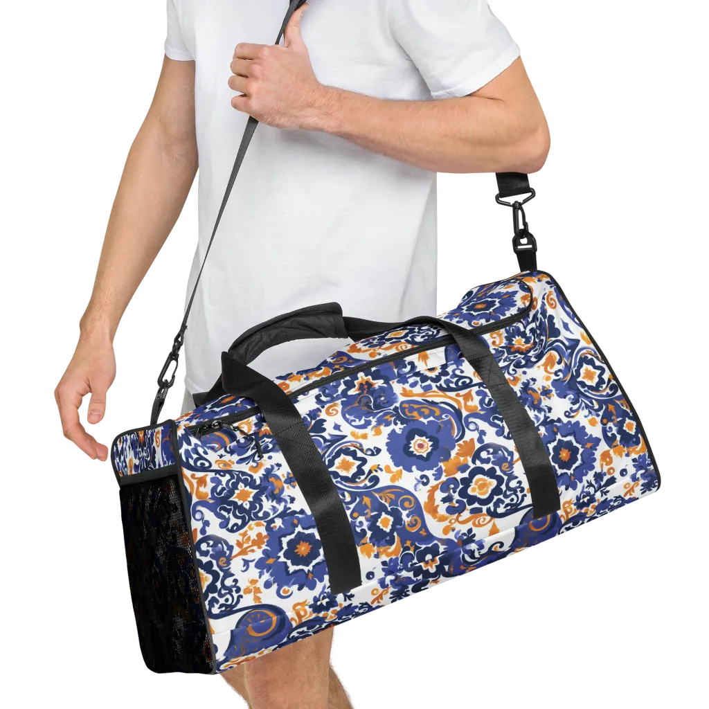 Indigo Gilded Garden on Duffle Bag — Right Front