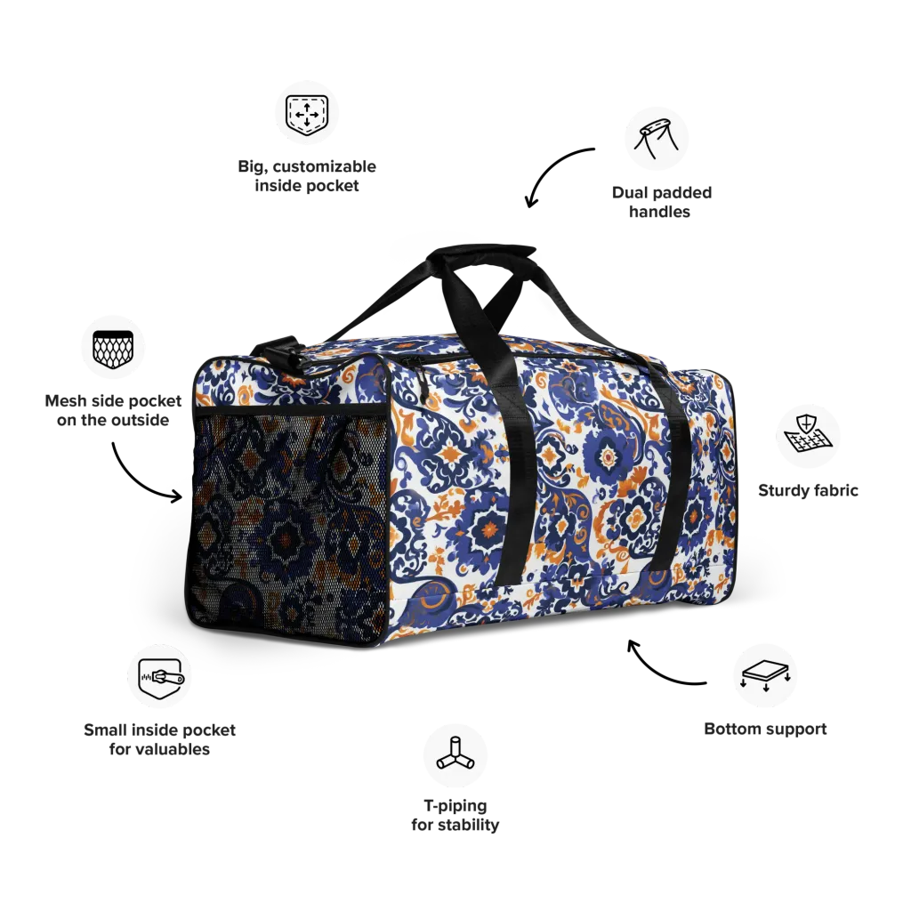 Indigo Gilded Garden on Duffle Bag — Right Front