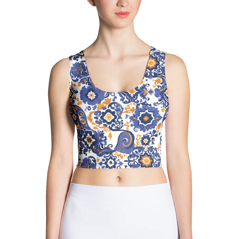 Indigo Gilded Garden on Crop Top — Front