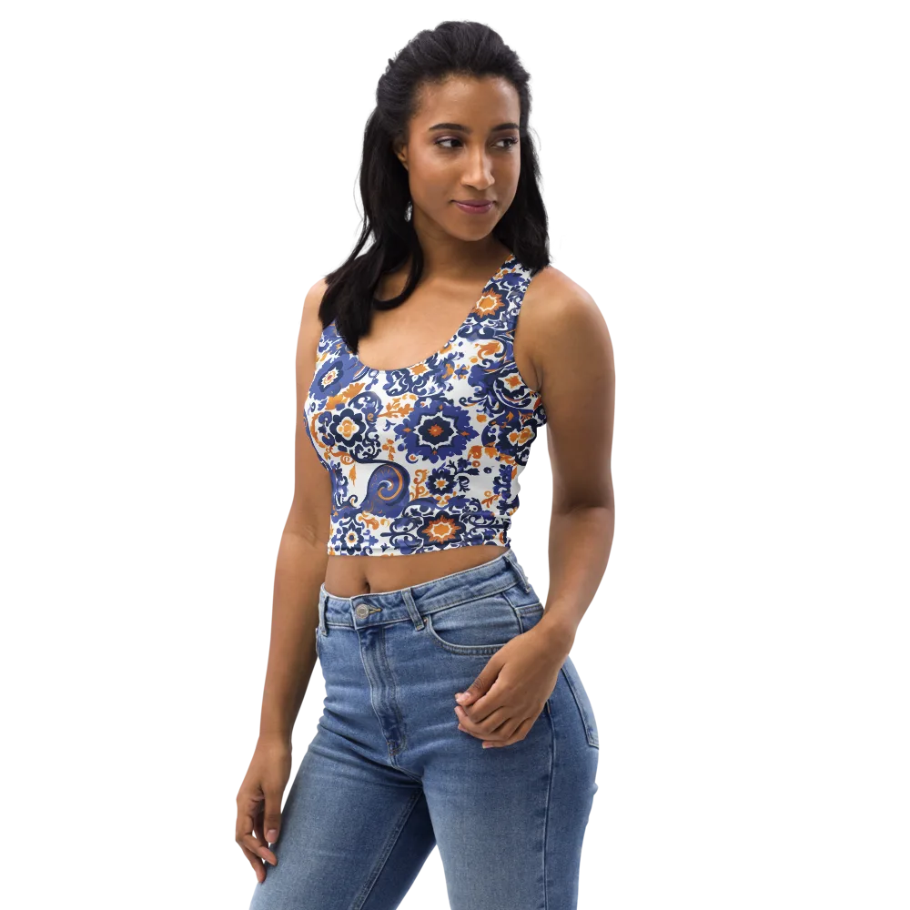 Indigo Gilded Garden on Crop Top — Left Front