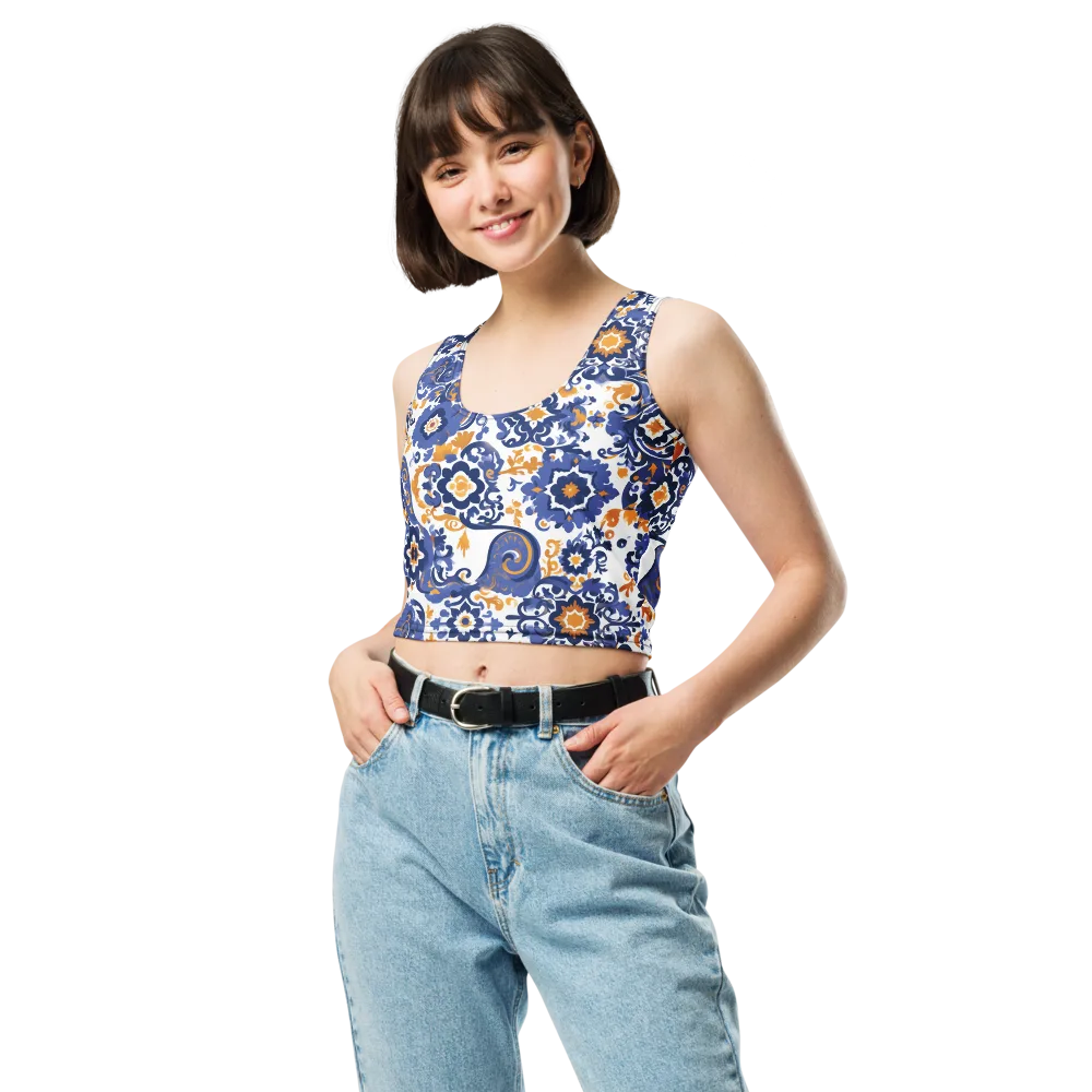 Indigo Gilded Garden on Crop Top — Front