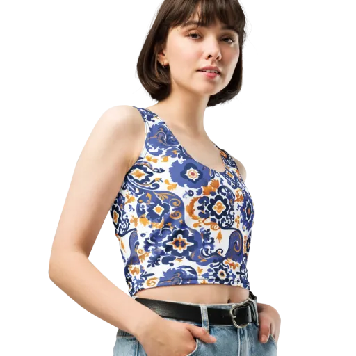 Indigo Gilded Garden on a Crop Top