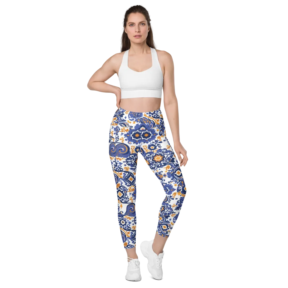 Indigo Gilded Garden on Leggings with Pockets — Front