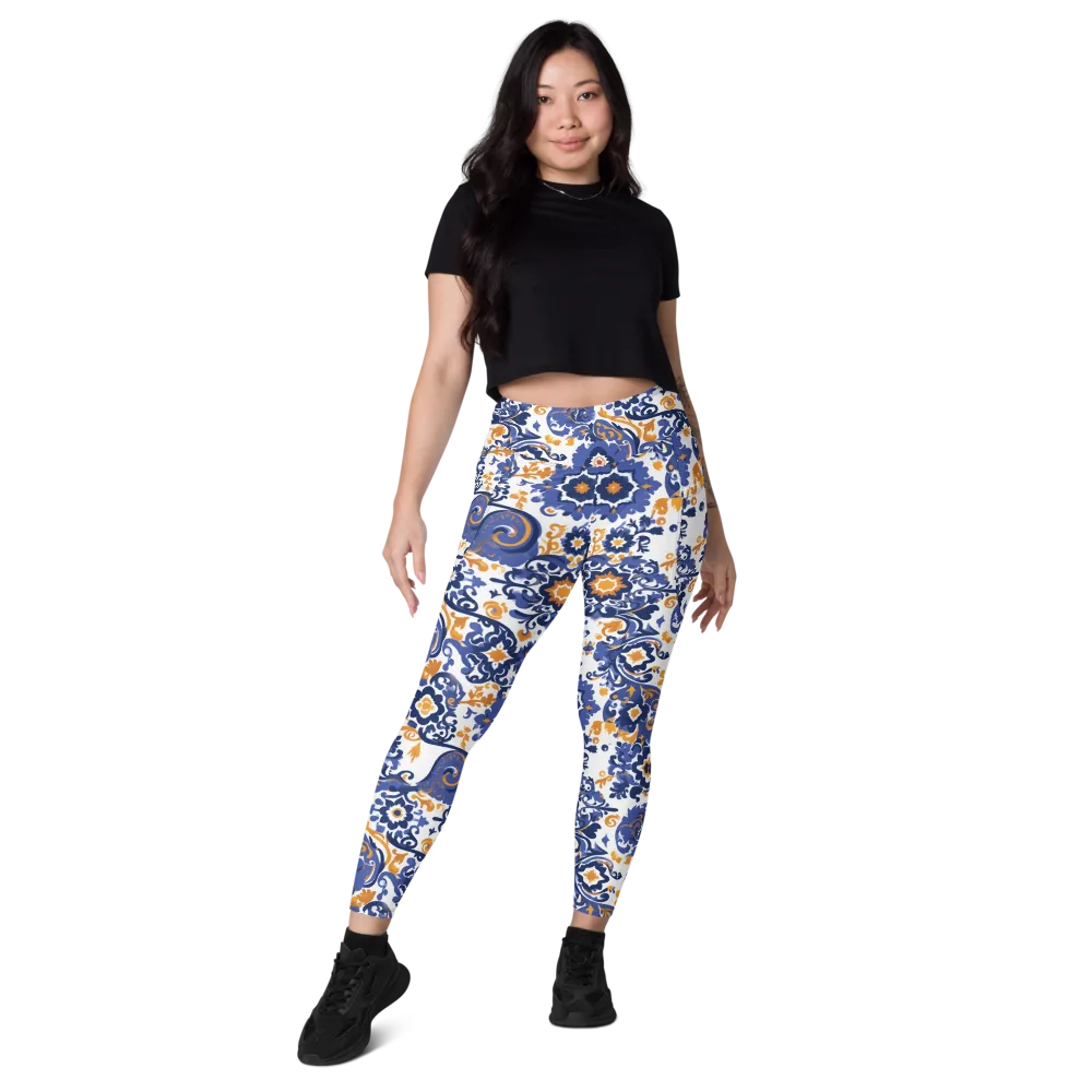 Indigo Gilded Garden on Leggings with Pockets — Front
