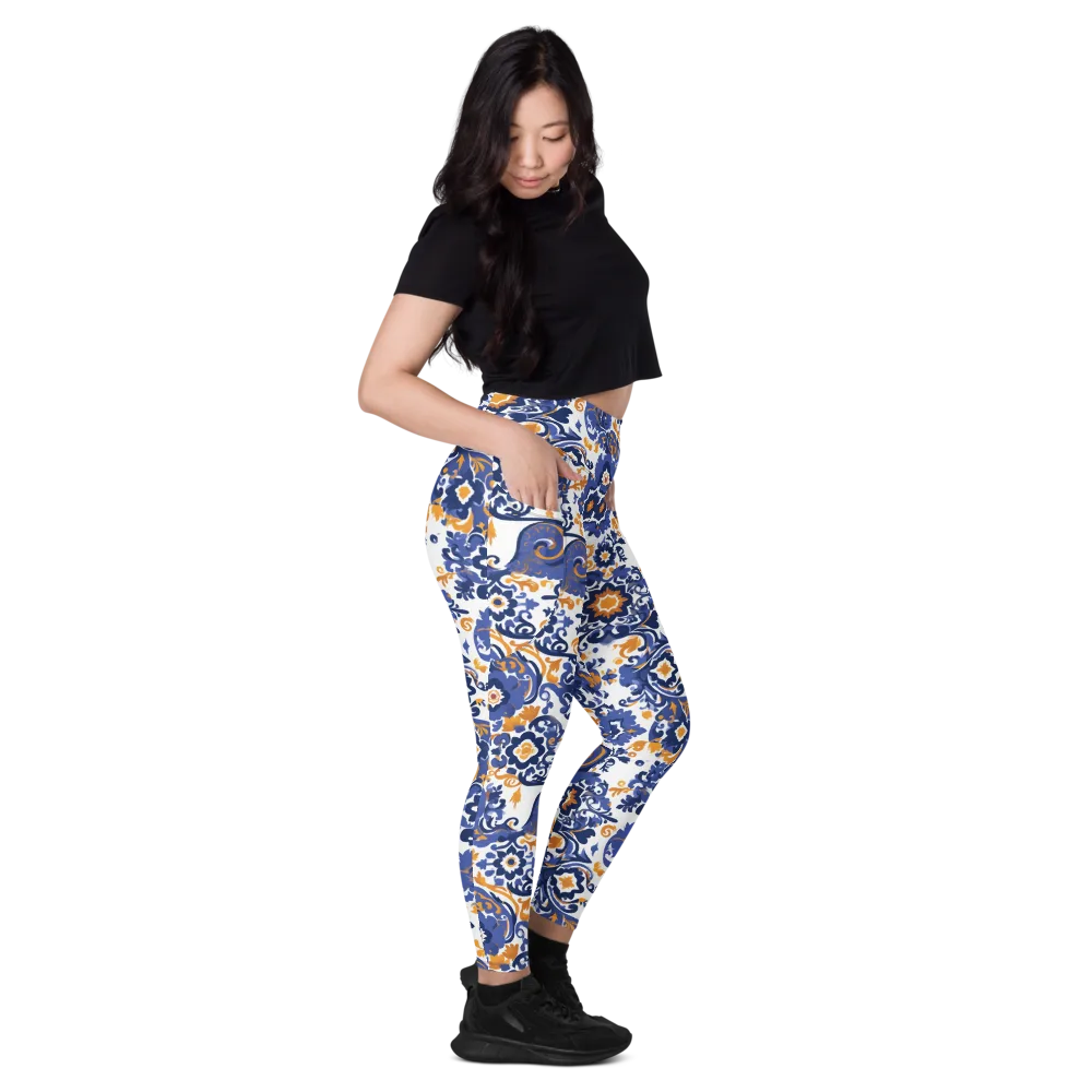 Indigo Gilded Garden on Leggings with Pockets — Right