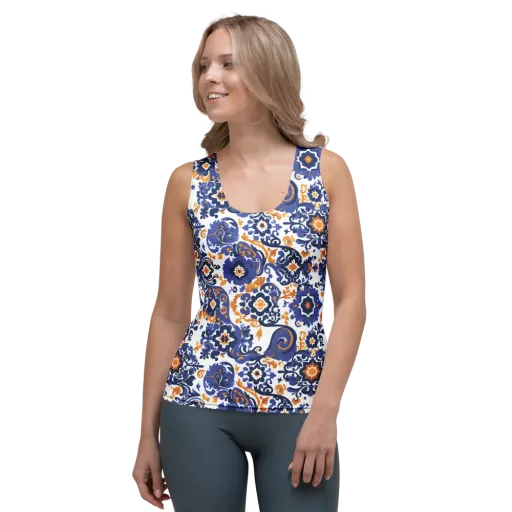 Indigo Gilded Garden on a Women's Tank Top