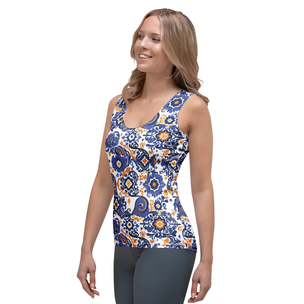 Indigo Gilded Garden on Women's Tank Top — Left Front