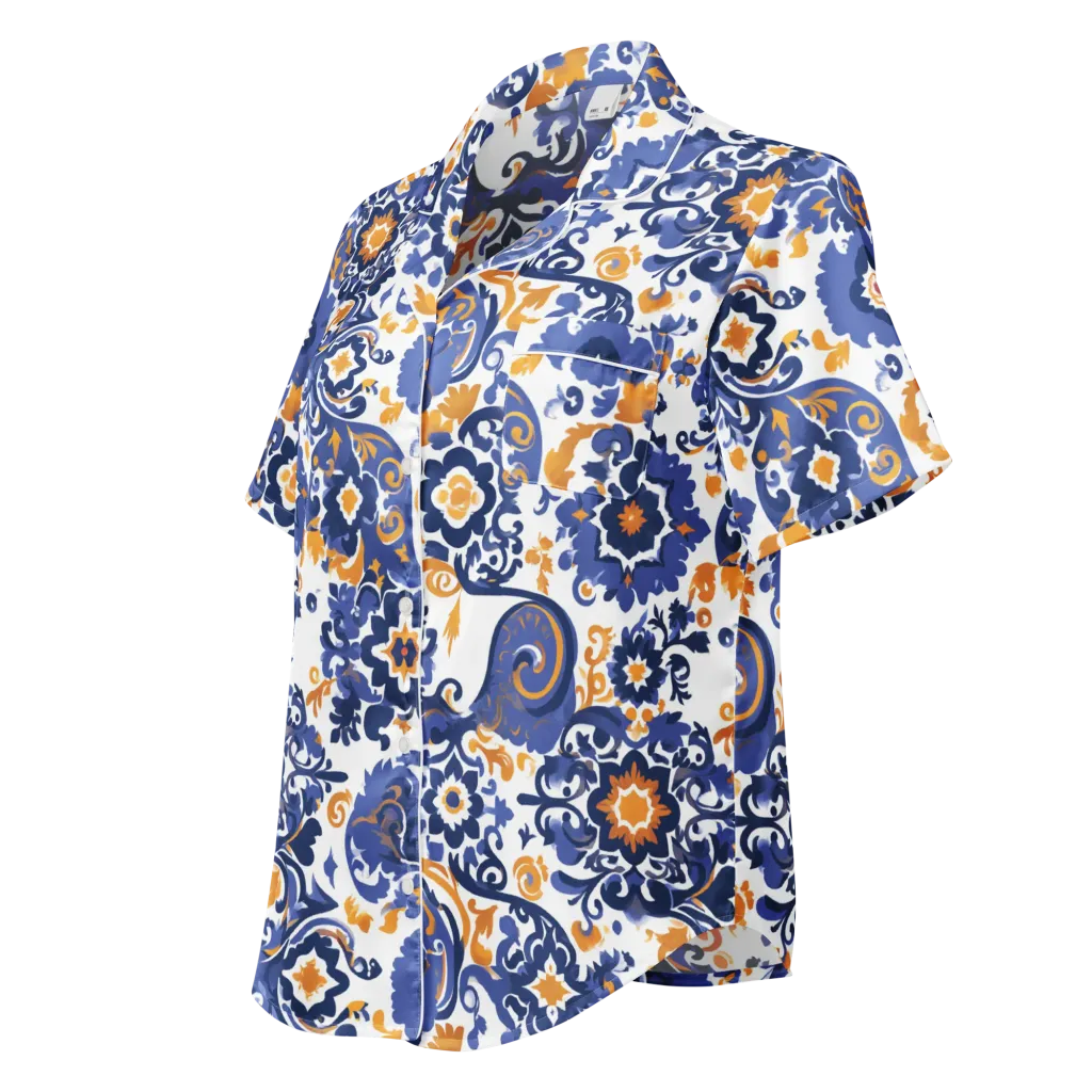 Indigo Gilded Garden on Women's Short Sleeve Pajama Top — Left Front