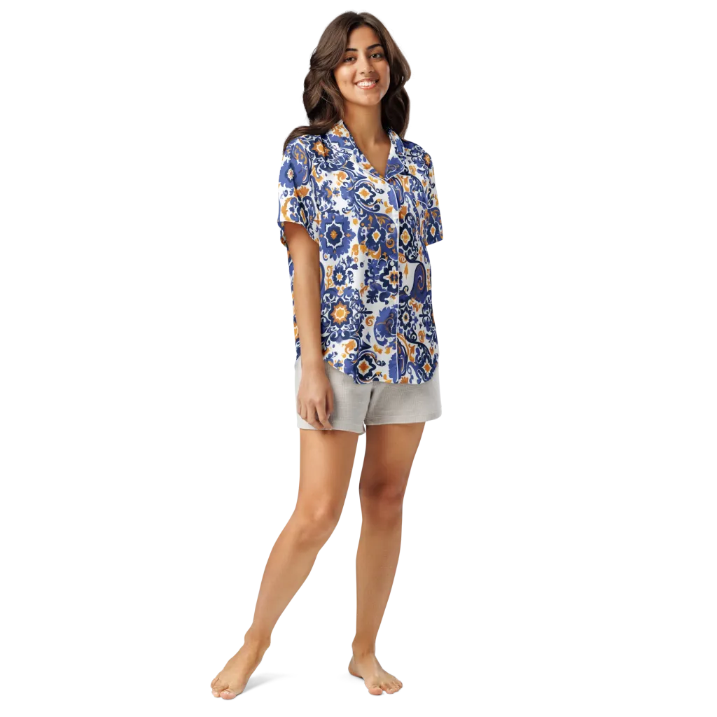 Indigo Gilded Garden on Women's Short Sleeve Pajama Top — Front
