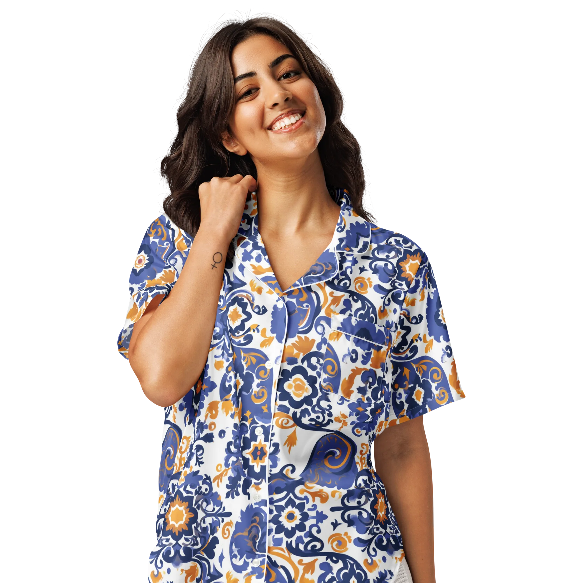 Indigo Gilded Garden on Women's Short Sleeve Pajama Top — Front