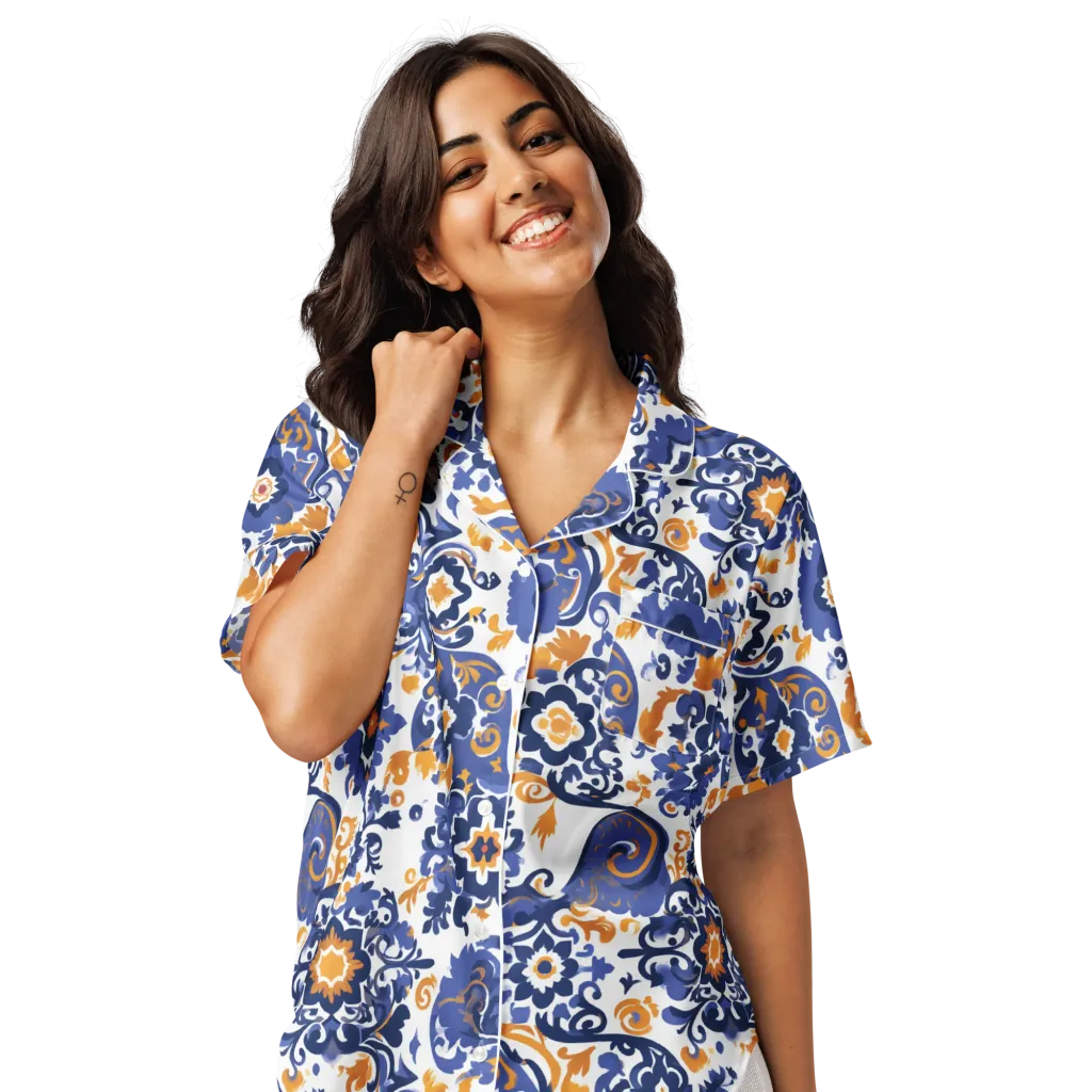 Indigo Gilded Garden on Women's Short Sleeve Pajama Top — Front