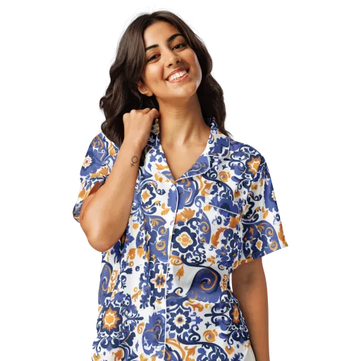 Indigo Gilded Garden on a Women's Short Sleeve Pajama Top