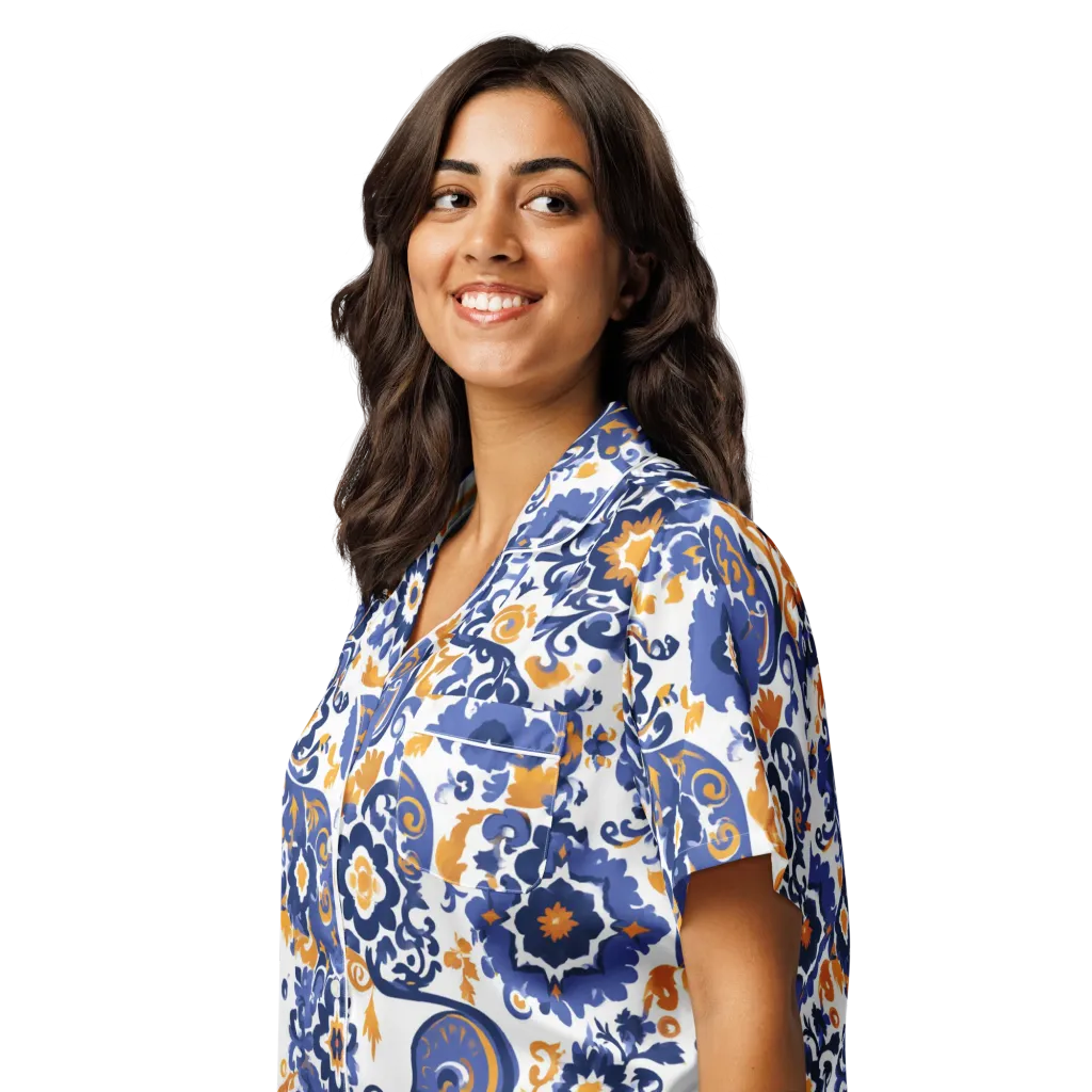 Indigo Gilded Garden on Women's Short Sleeve Pajama Top — Left Front