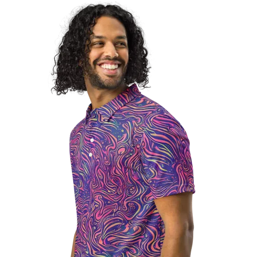 Electric Paisley on a Men's Slim Fit Polo Shirt