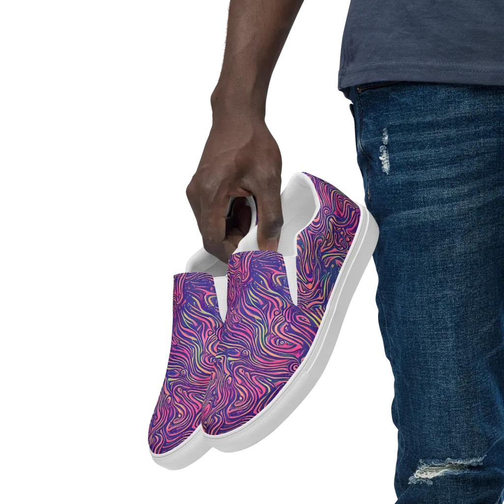 Electric Paisley on Men's Slip-On Canvas Shoes — Left Front