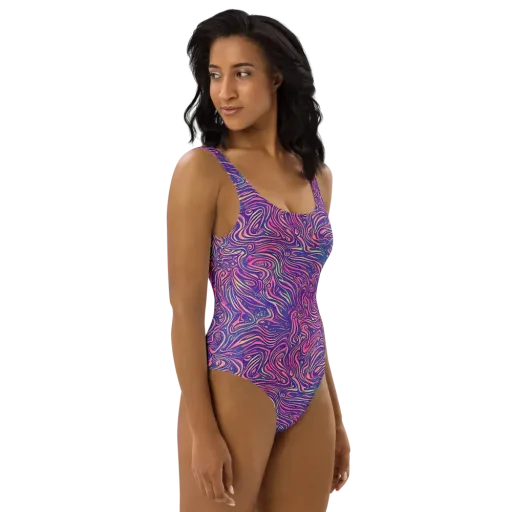 Electric Paisley on a One-Piece Swimsuit