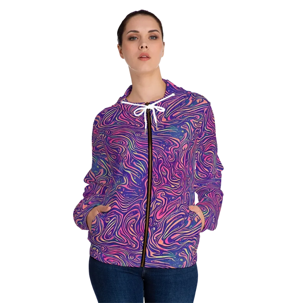 Electric Paisley on Women's Full-Zip Hoodie — Front On Person