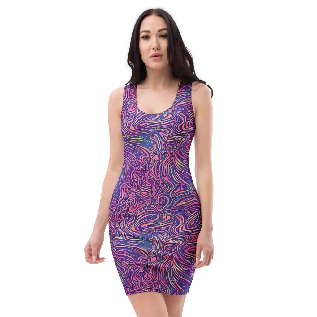 Electric Paisley on Bodycon Dress — Front