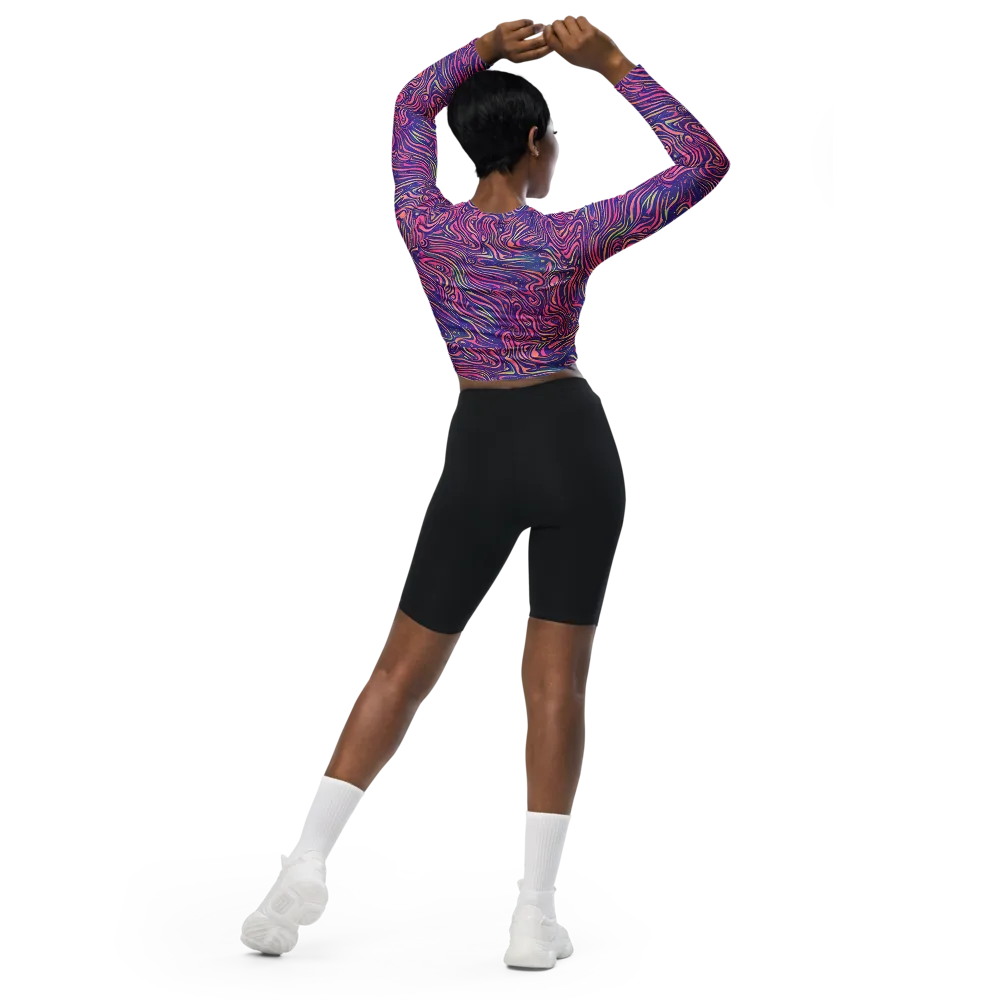 Electric Paisley on Long Sleeve Crop Top — Back