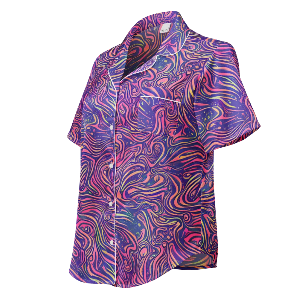Electric Paisley on Women's Short Sleeve Pajama Top — Left Front