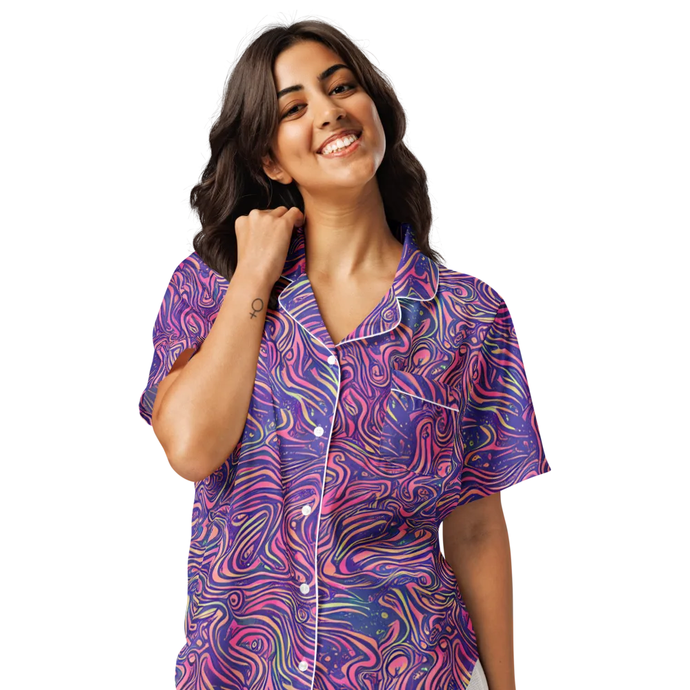 Electric Paisley on Women's Short Sleeve Pajama Top — Front