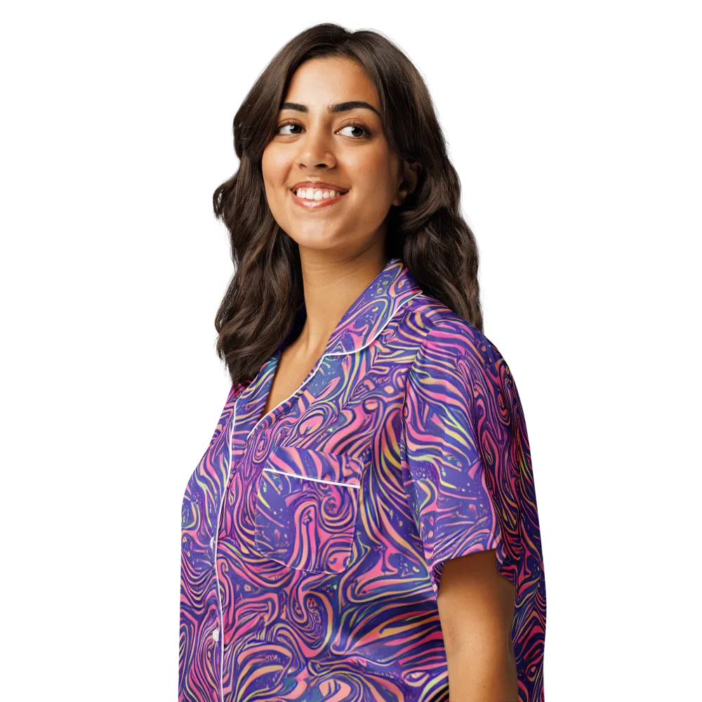 Electric Paisley on Women's Short Sleeve Pajama Top — Left Front