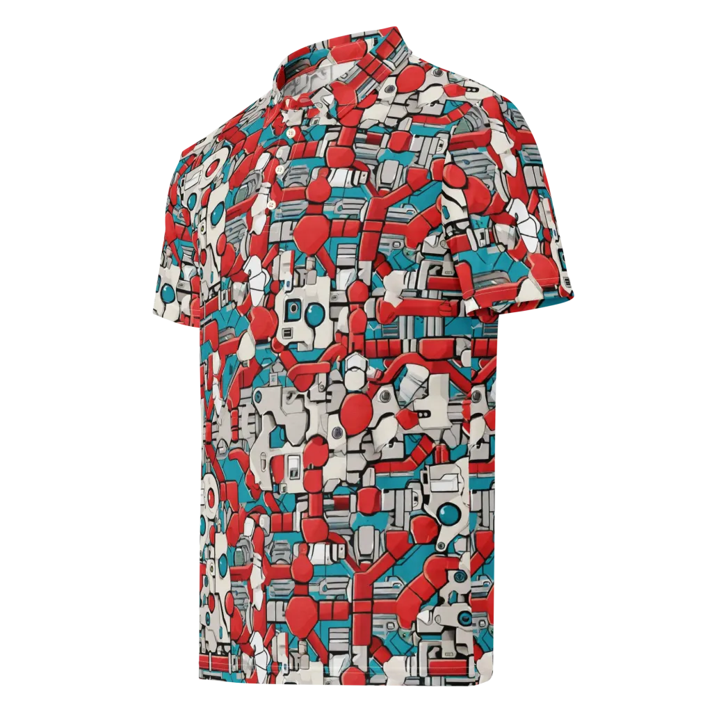 Red Circuitry on Men's Slim Fit Polo Shirt — Left Front