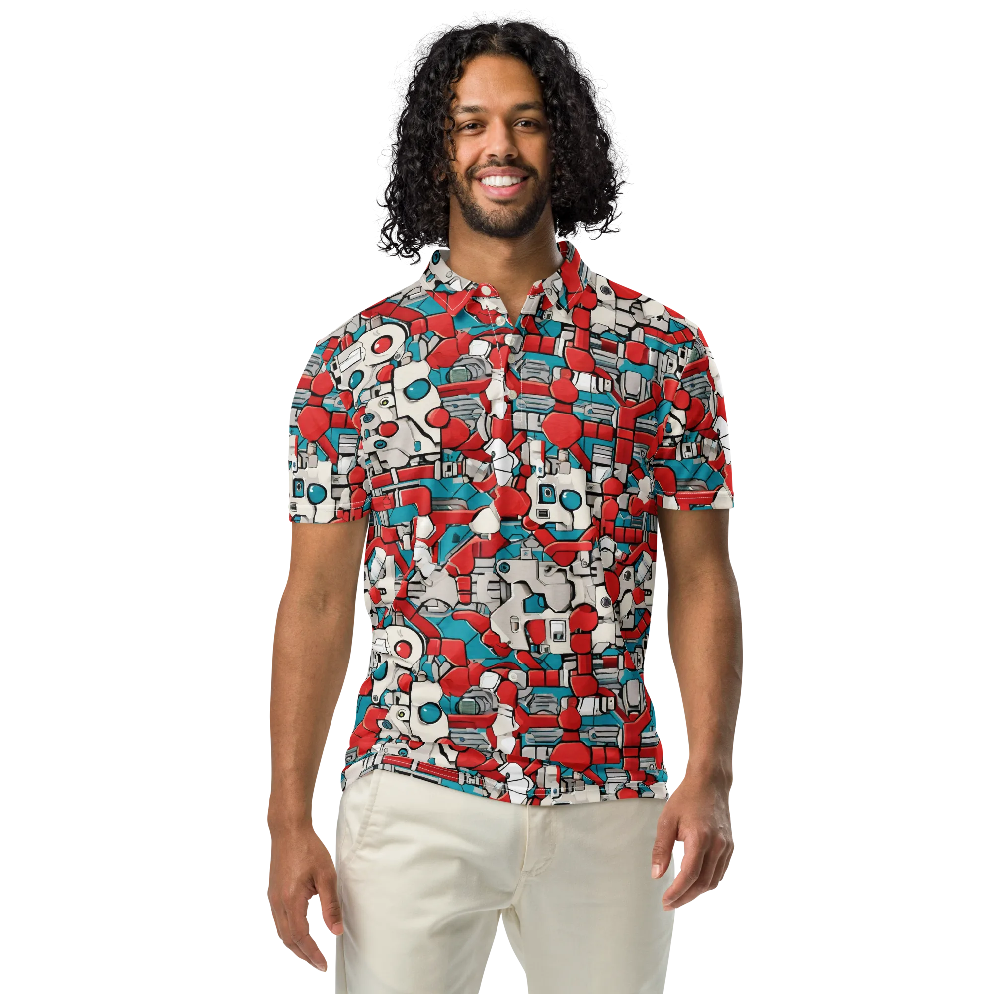 Red Circuitry on Men's Slim Fit Polo Shirt — Front