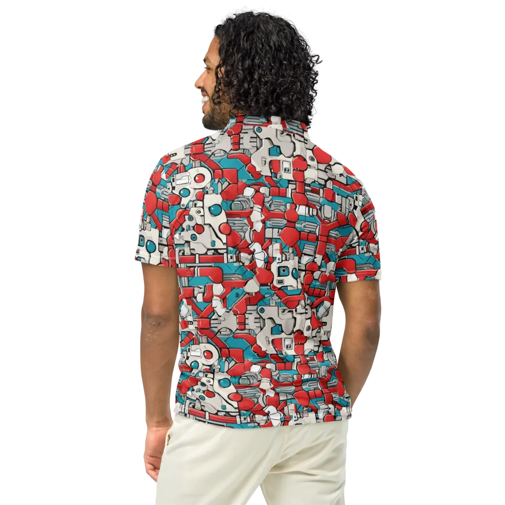 Red Circuitry on Men's Slim Fit Polo Shirt — Back