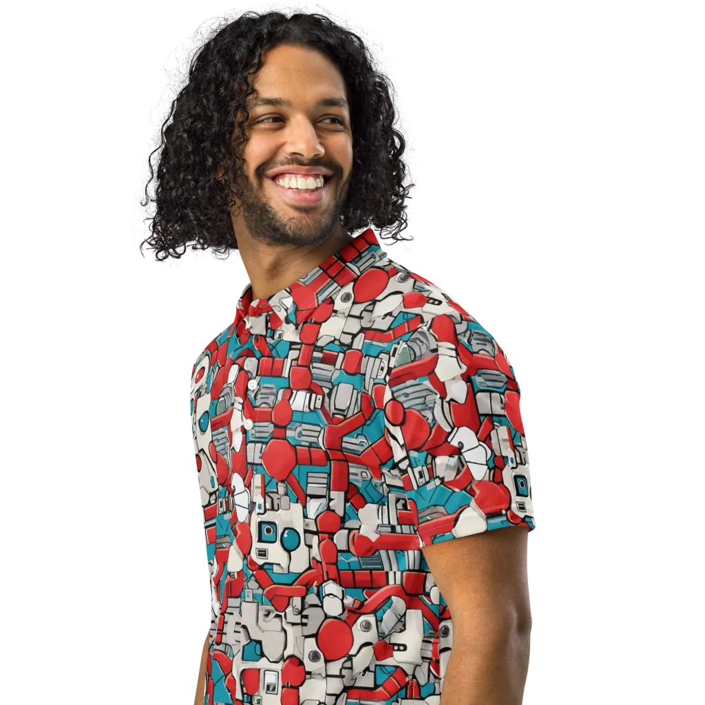 Red Circuitry on Men's Slim Fit Polo Shirt — Left Front