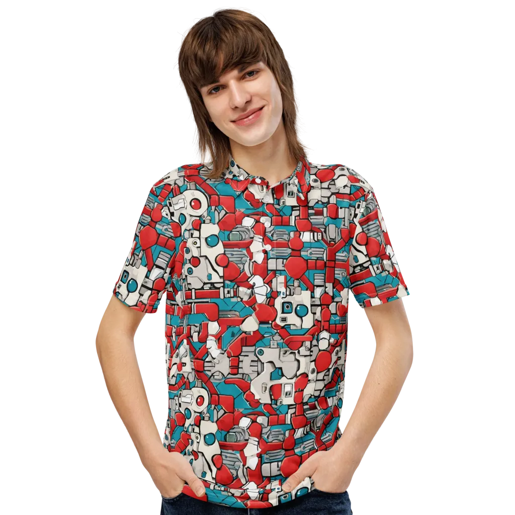 Red Circuitry on Men's Slim Fit Polo Shirt — Front