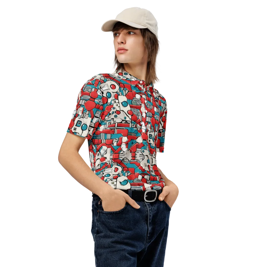 Red Circuitry on Men's Slim Fit Polo Shirt — Right Front