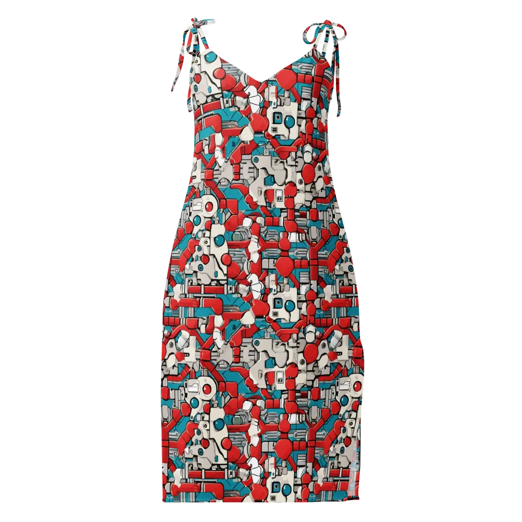Red Circuitry on Slip Dress — Front