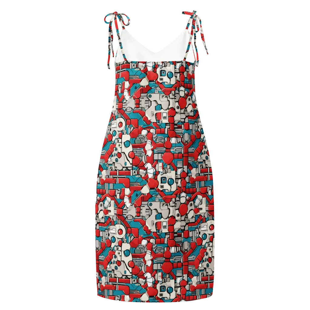 Red Circuitry on Slip Dress — Back