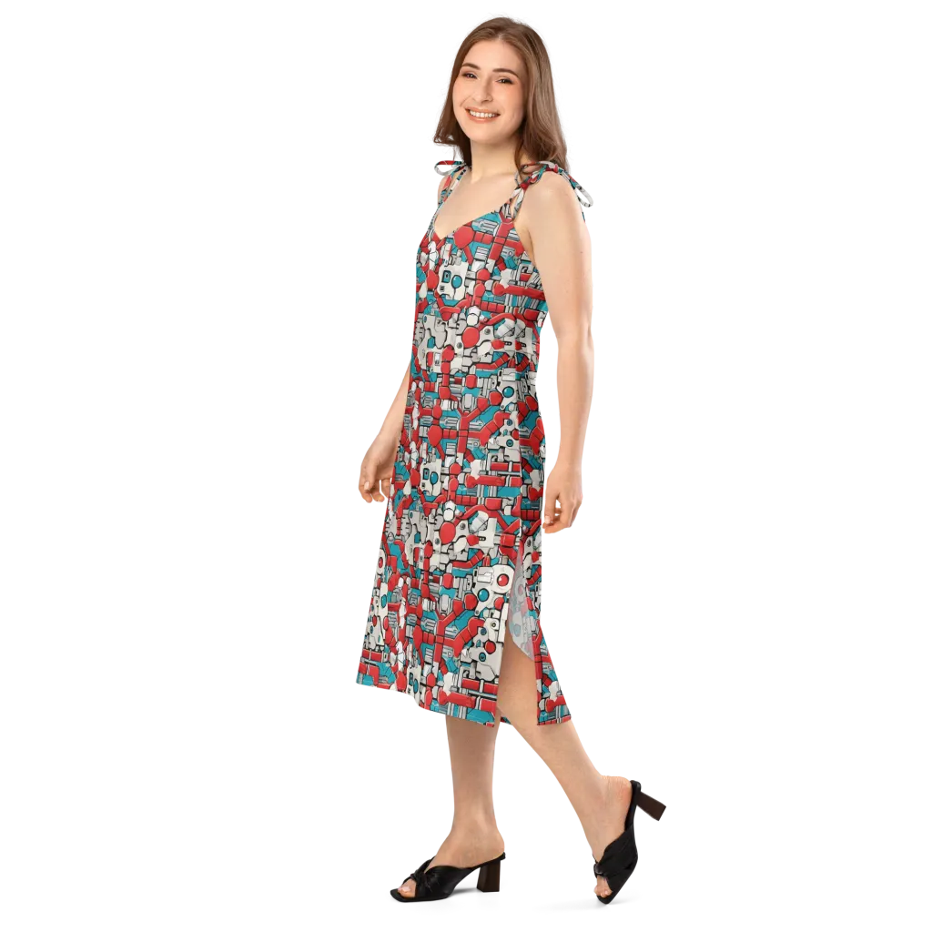 Red Circuitry on Slip Dress — Left Front
