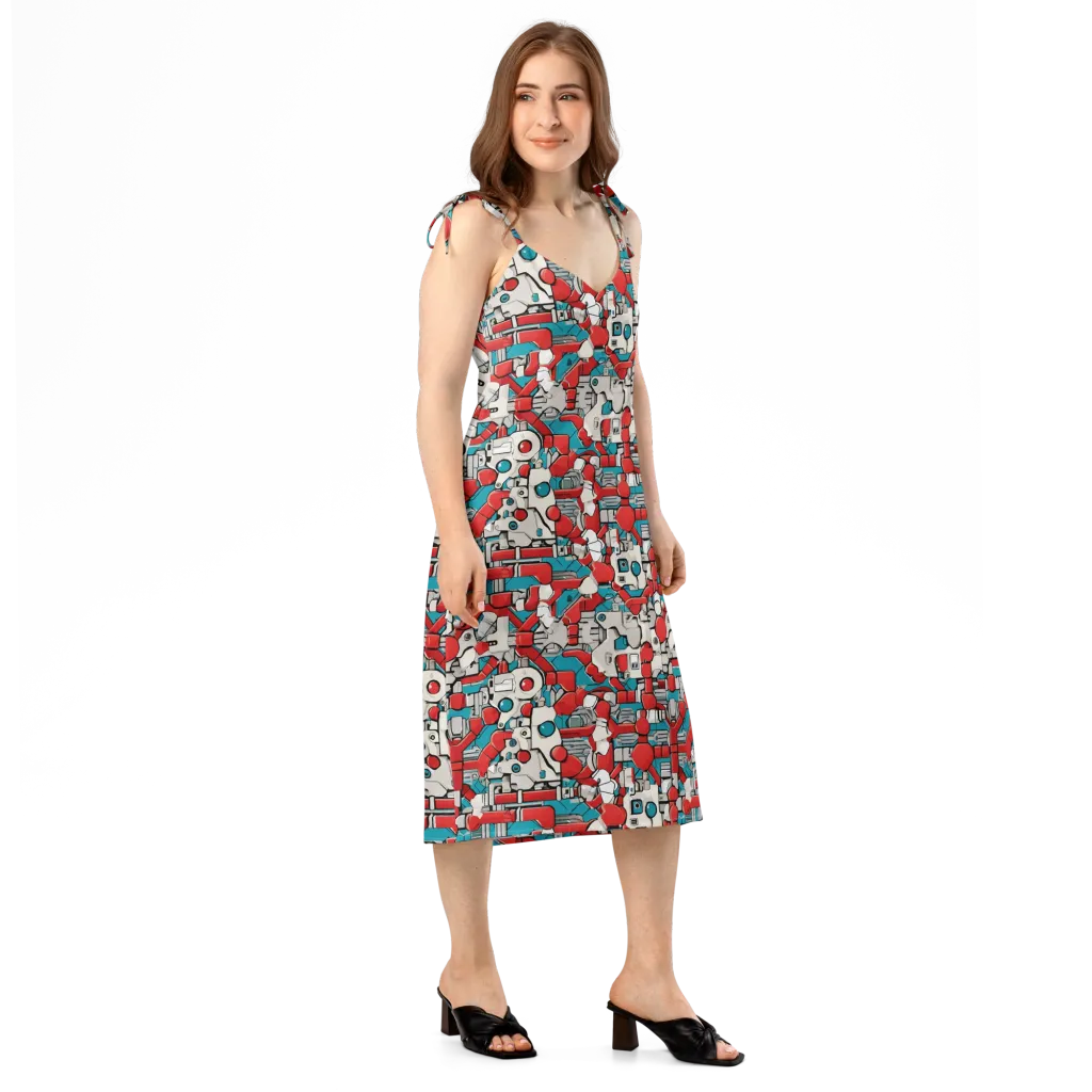 Red Circuitry on Slip Dress — Right Front