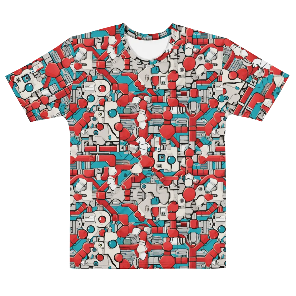 Red Circuitry on Men's Cotton Crew Neck T-Shirt — Front