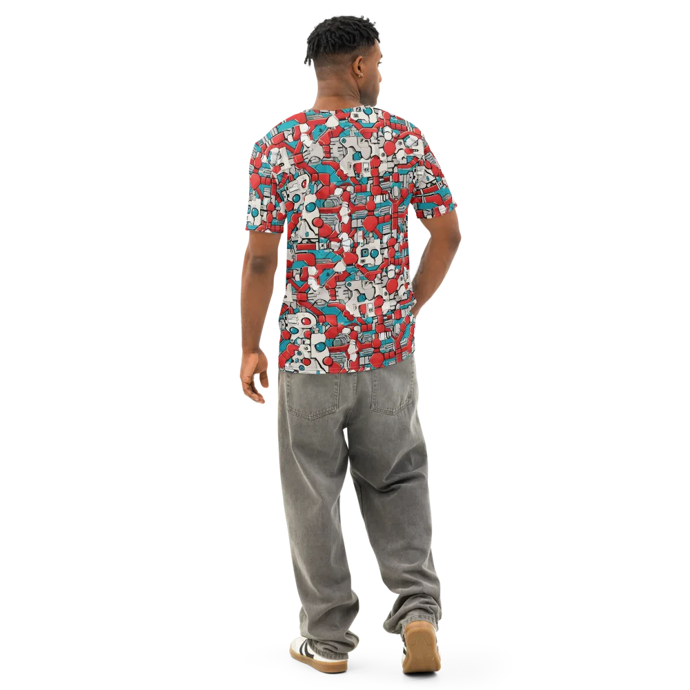 Red Circuitry on Men's Cotton Crew Neck T-Shirt — Back