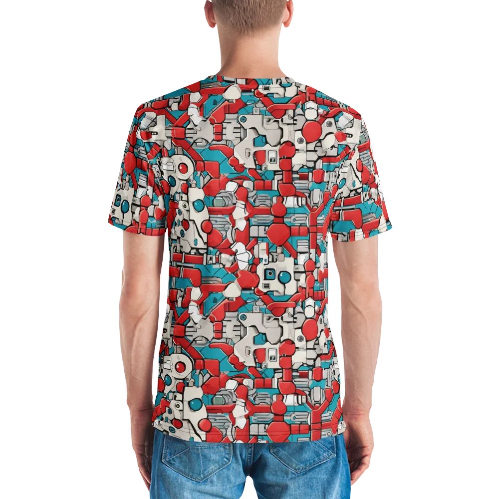 Red Circuitry on Men's Crew Neck T-Shirt — Back