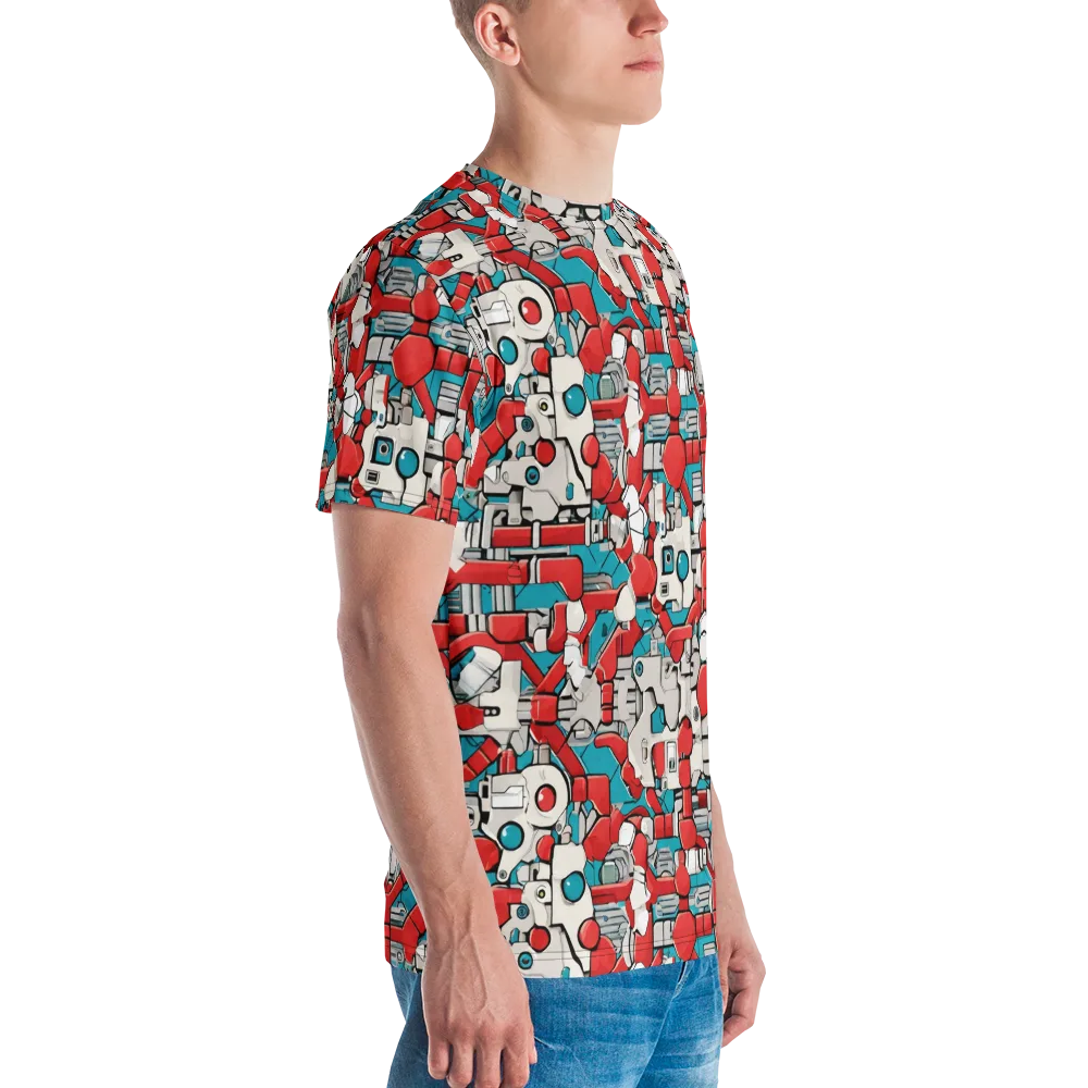 Red Circuitry on Men's Crew Neck T-Shirt — Right