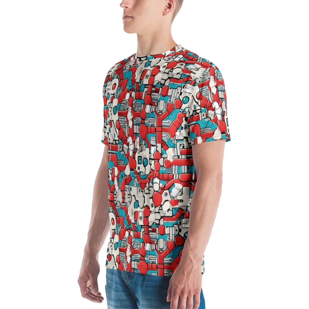 Red Circuitry on Men's Crew Neck T-Shirt — Left