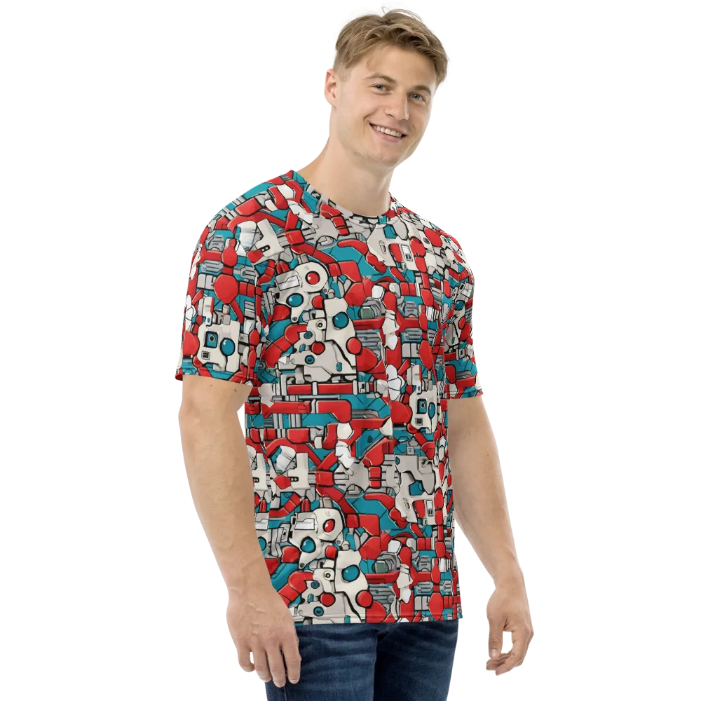 Red Circuitry on Men's Crew Neck T-Shirt — Right