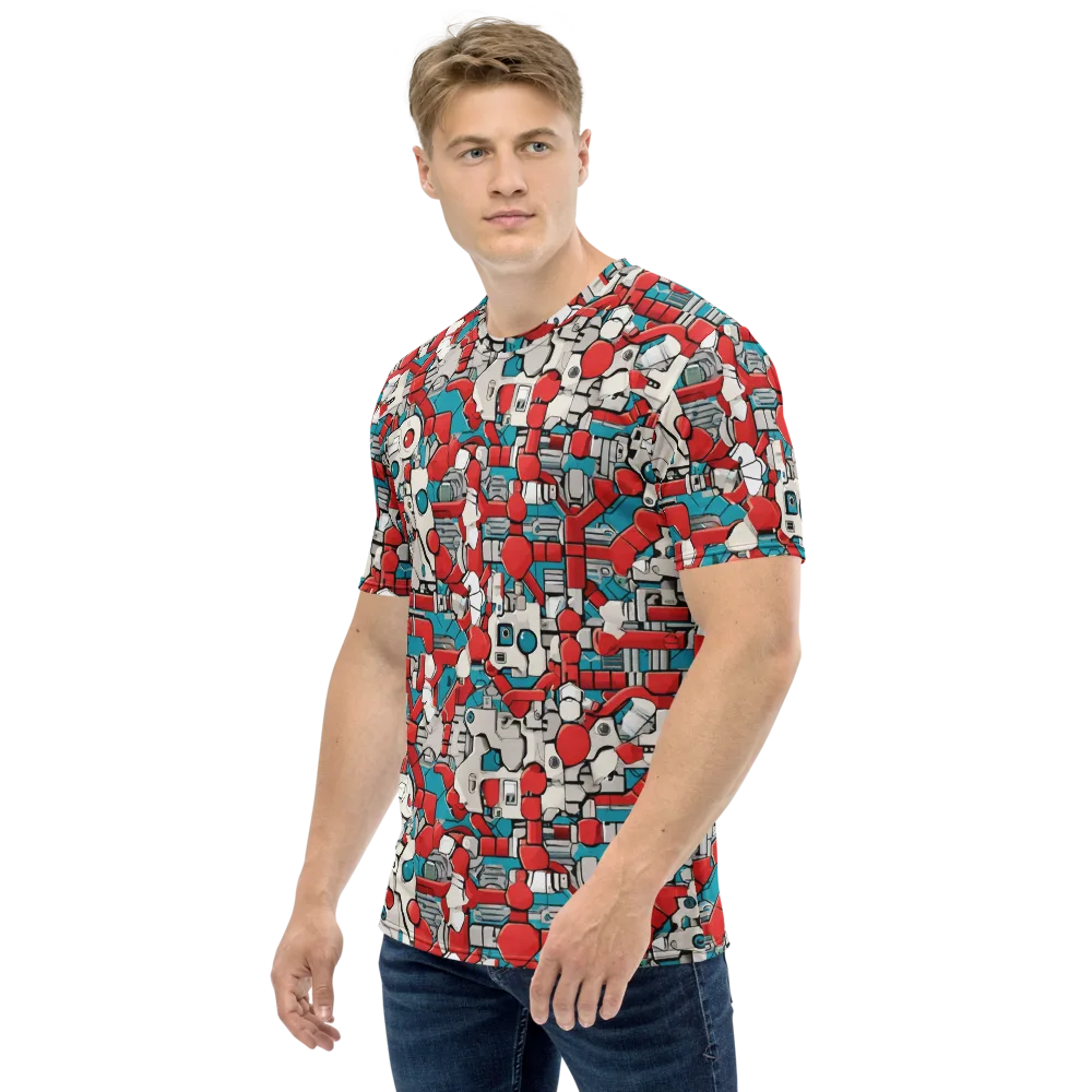 Red Circuitry on Men's Crew Neck T-Shirt — Left