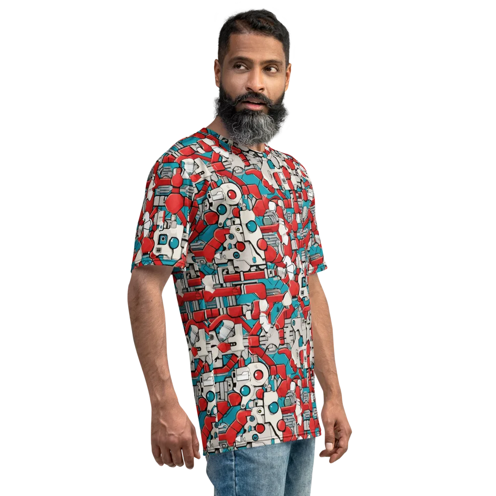 Red Circuitry on Men's Crew Neck T-Shirt — Right