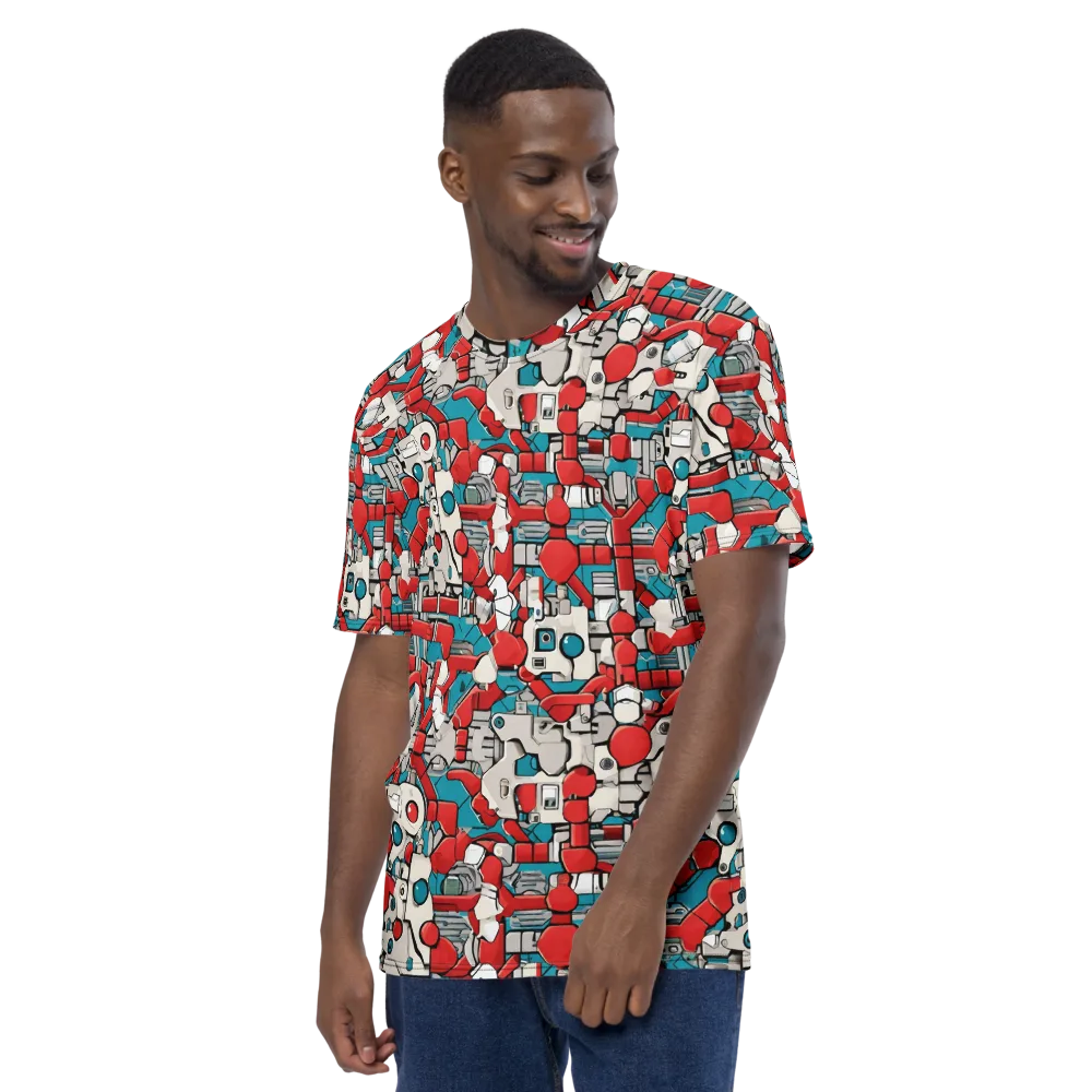 Red Circuitry on Men's Crew Neck T-Shirt — Left