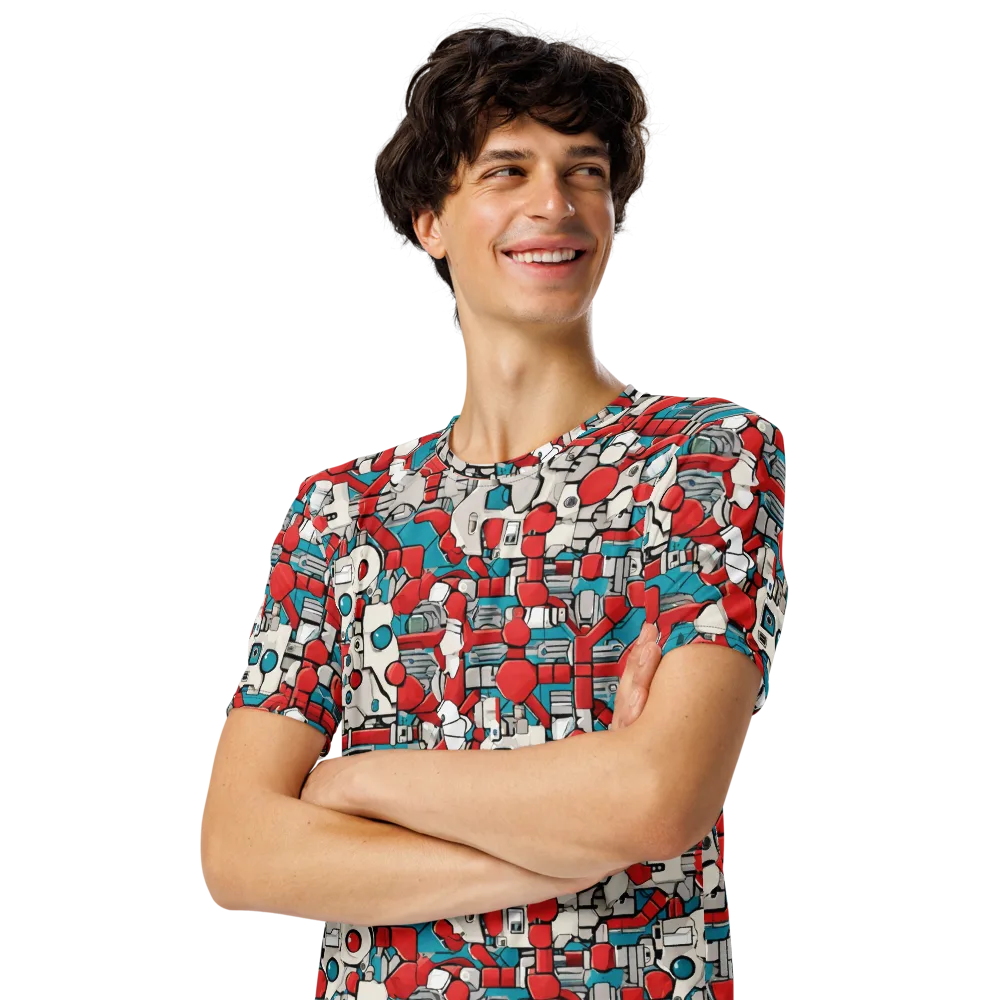 Red Circuitry on Men's Crew Neck T-Shirt — Left Front