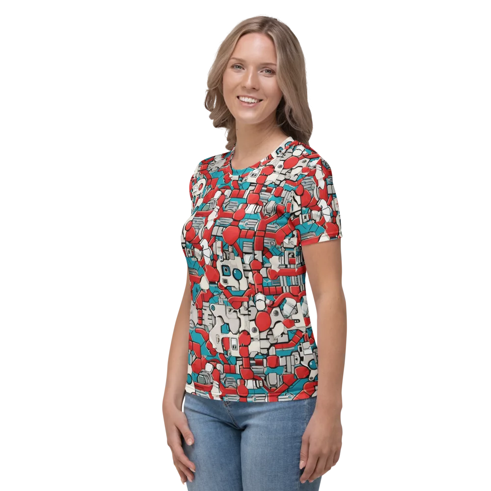Red Circuitry on Women's Crew Neck T-Shirt — Left