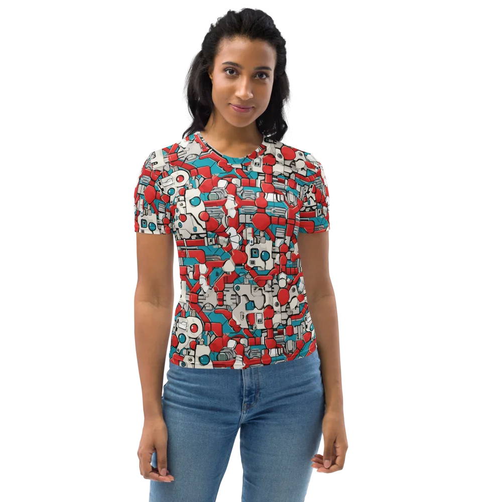 Red Circuitry on Women's Crew Neck T-Shirt — Front