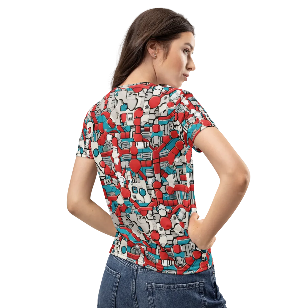 Red Circuitry on Women's Crew Neck T-Shirt — Back
